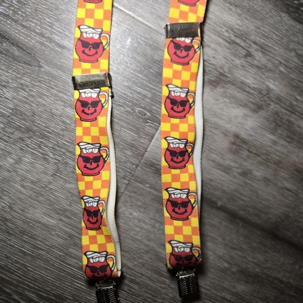 Kids Checkered Suspenders with Bear‎ Design - Yellow and Red